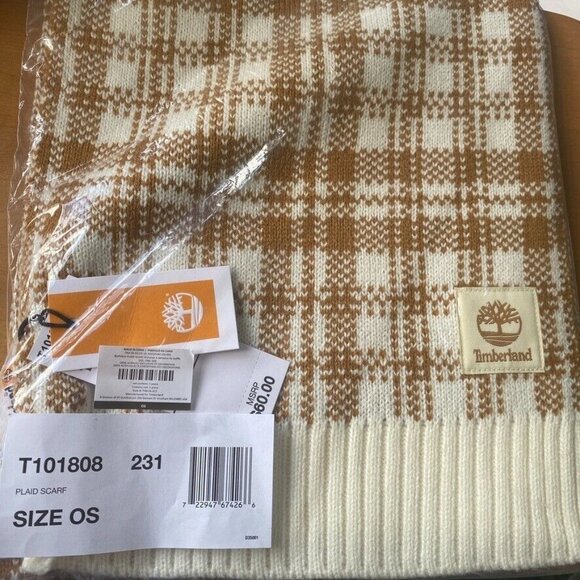 Timberland Scarf Buffalo Plaid Tan Cream 10x68" FabFitFun 2023 RV$60 - Picture 4 of 7